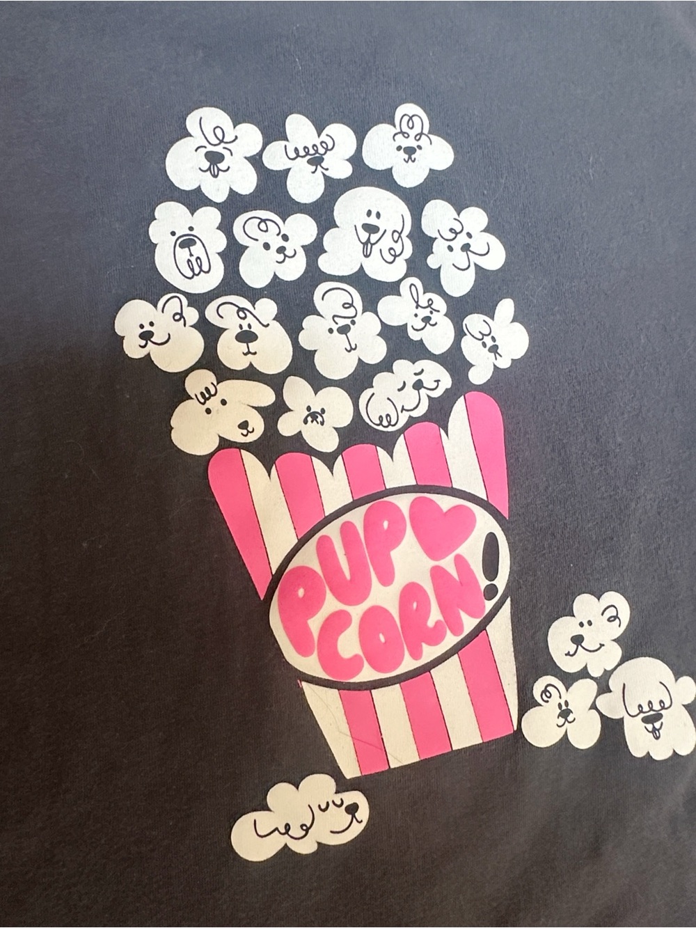 Cat & Jack Charcoal Long Sleeve Tee Popcorn Puppies Graphic Pup Corn Heart 6 7